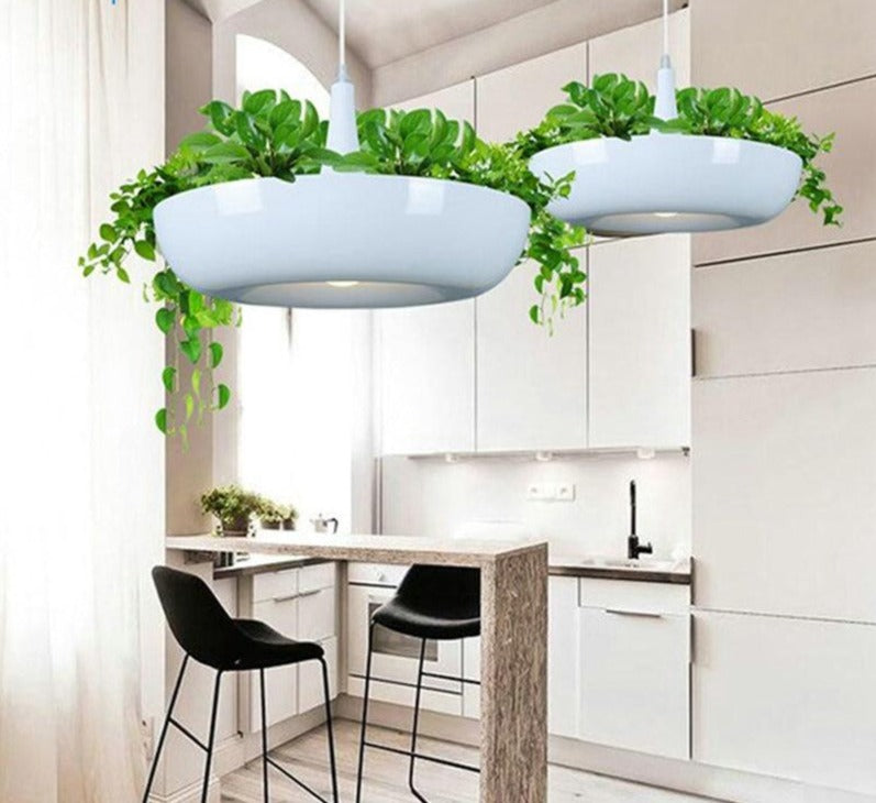 White hanging planter pendant light