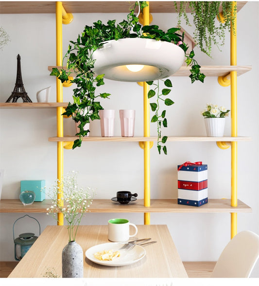 White hanging planter pendant light