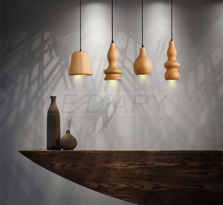 Wooden pendant lights in four shapes