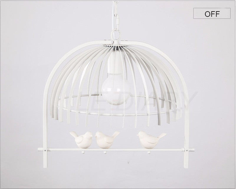 White Iron birdcage and birds pendant LED light