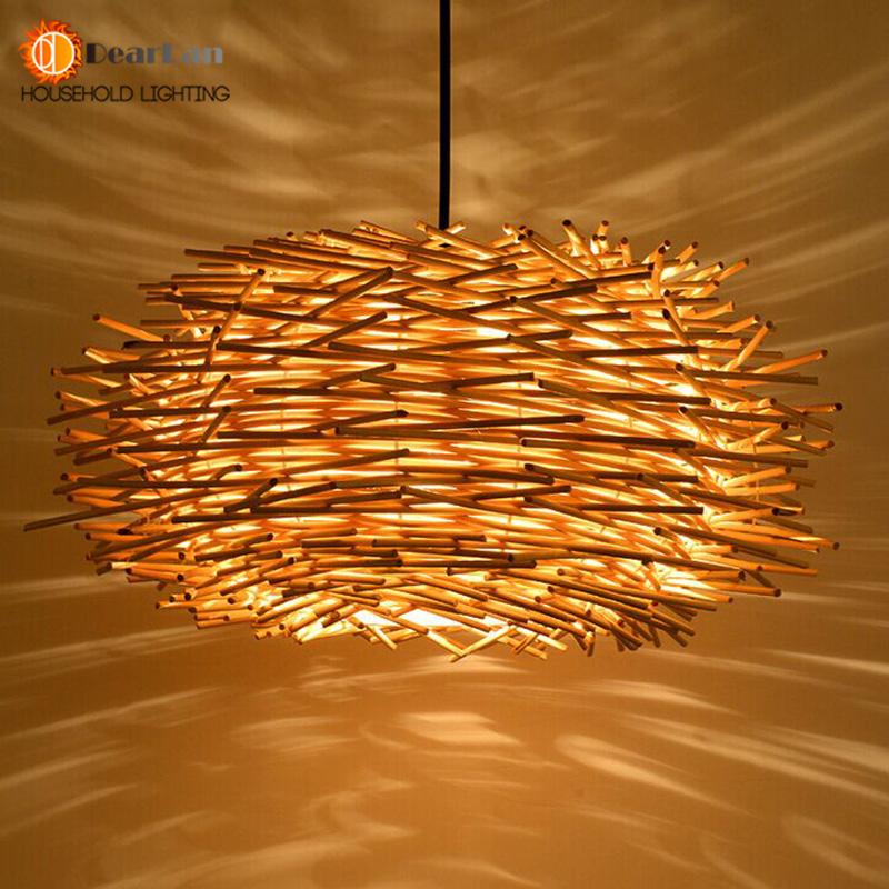 Artistic wooden nest pendant light