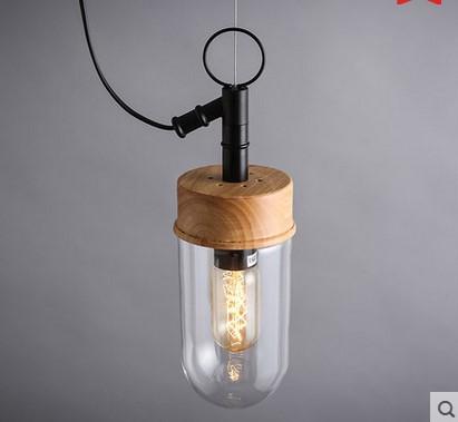 Glass and wood pendant with Edison bulb