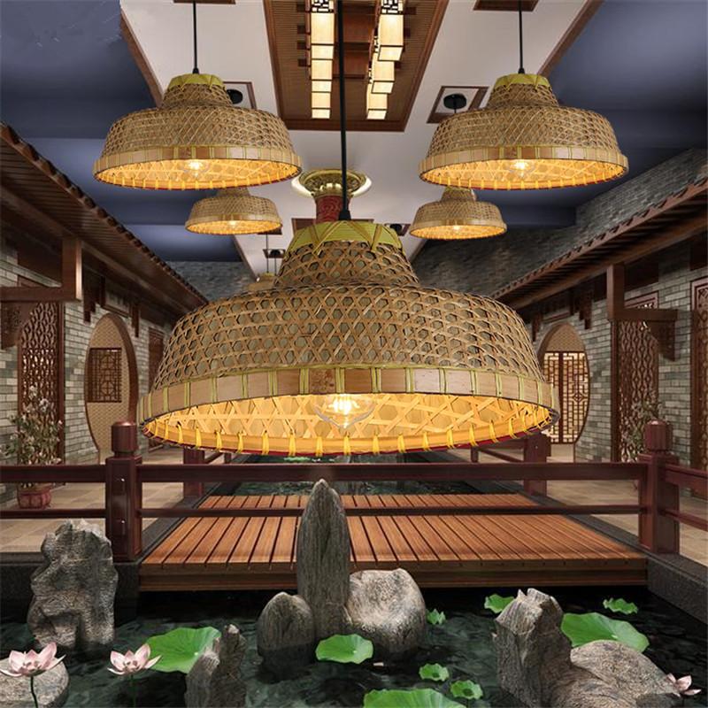 Bamboo chinese hat pendant light