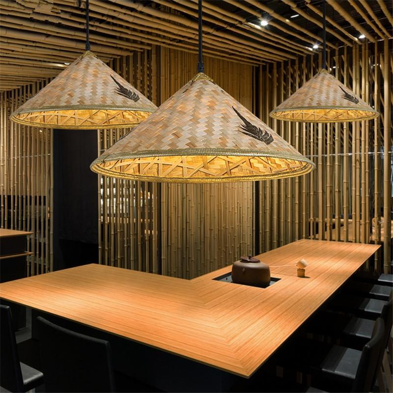 Bamboo chinese hat pendant light