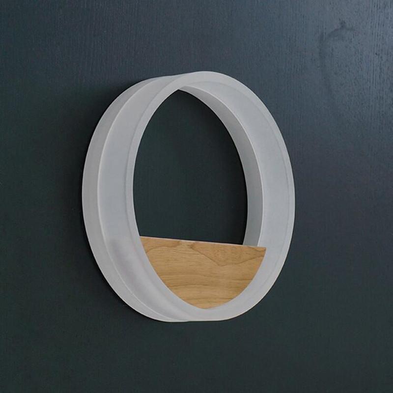 Modern Wall lamp with circular light and wooden shelf