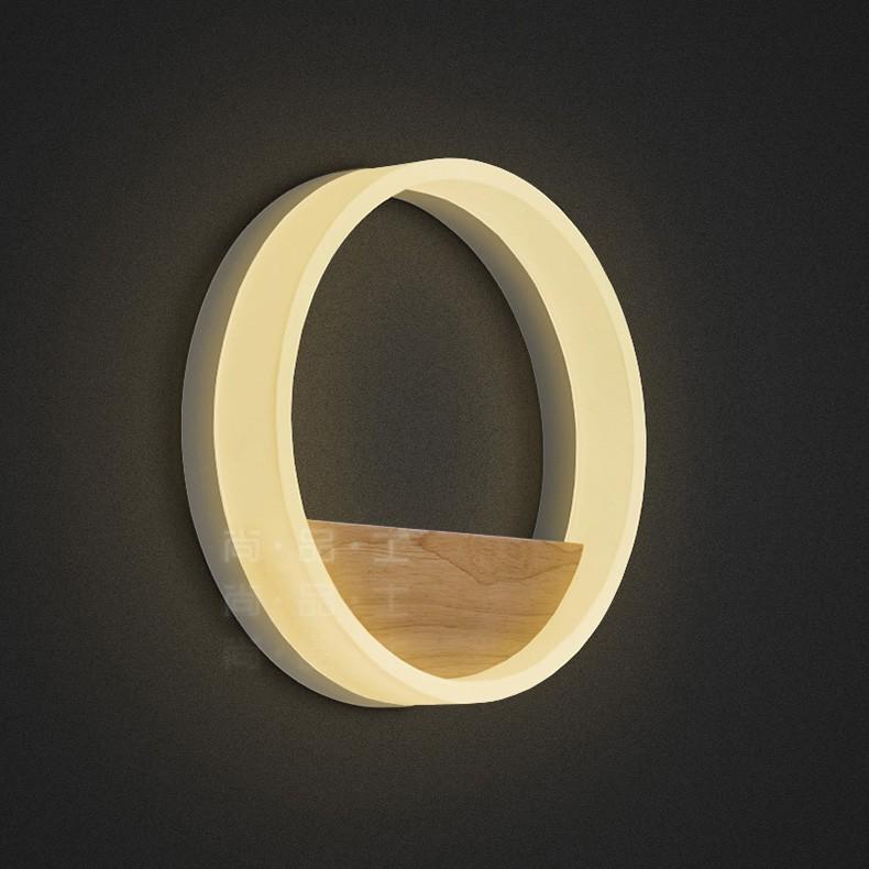 Modern Wall lamp with circular light and wooden shelf