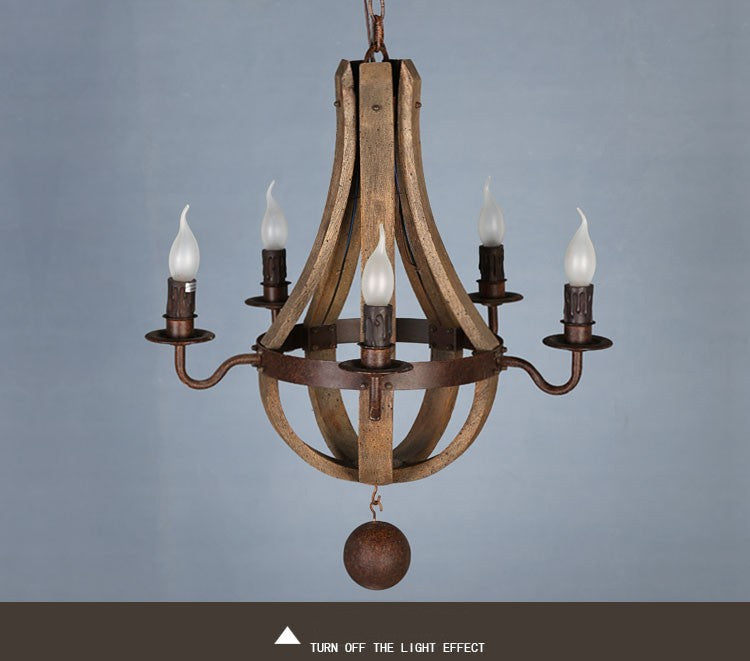 Wrought Iron and wood chandelier