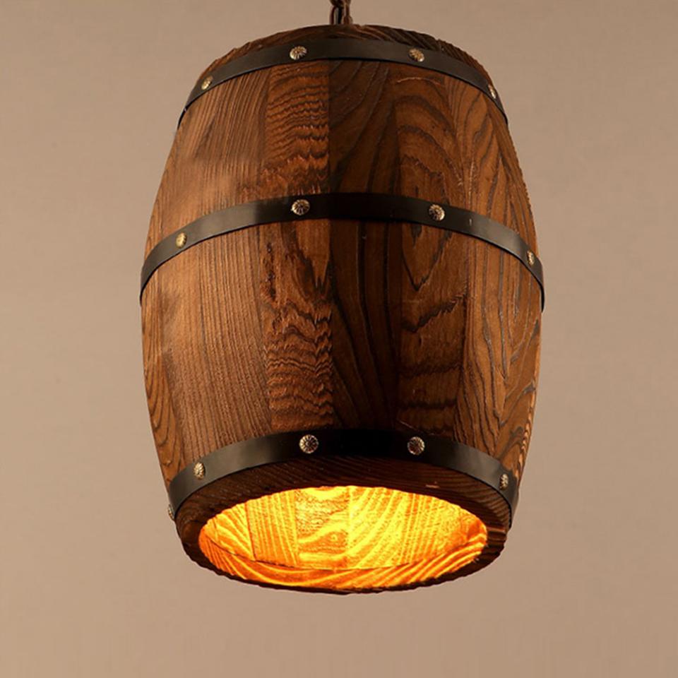 Country Wooden Barrel Pendant Lights Lamp Creative Loft E26 Lighting Fixture Art Decoration for Bar Living Room Cafe