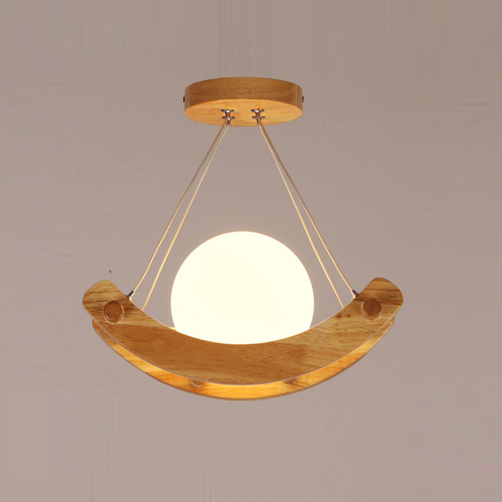 Wooden boat with glass moon pendant light