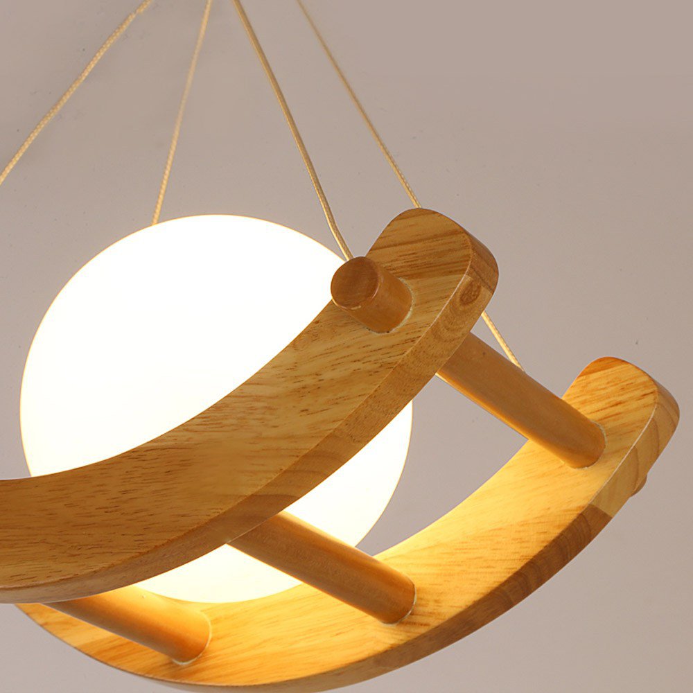 Wooden boat with glass moon pendant light