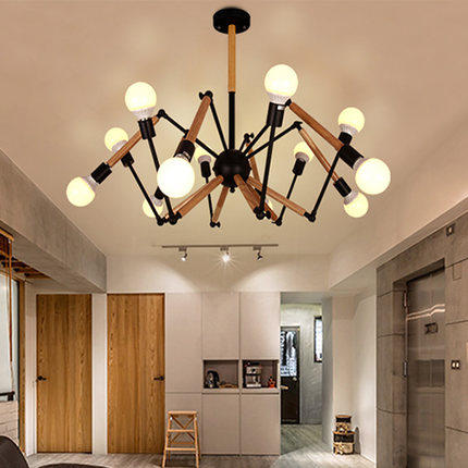 Wooden spider LED Pendant Lamp