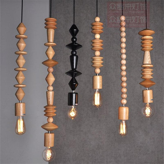 Wooden beads pendant lights