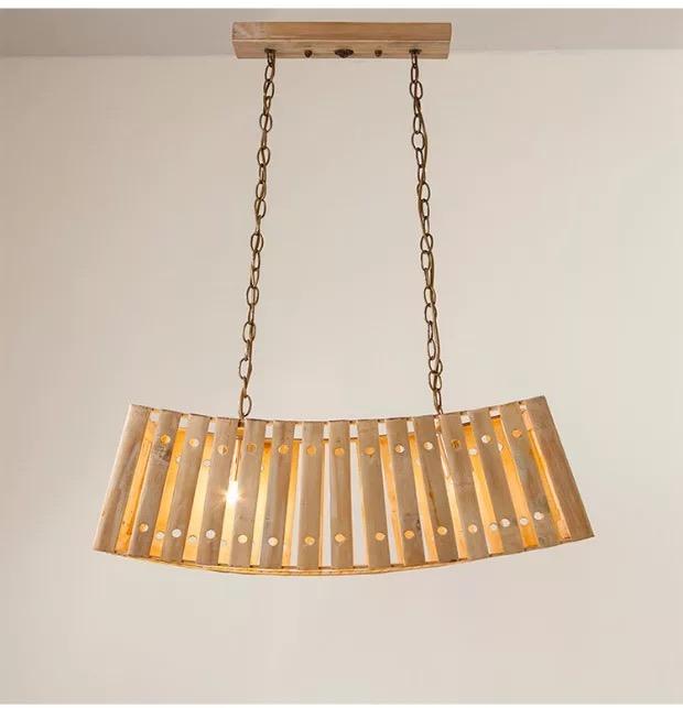 Solid wood and bamboo long pendant light