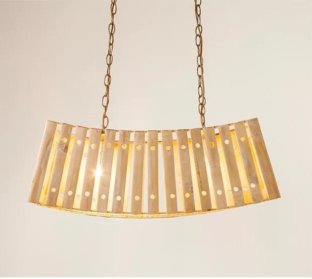 Solid wood and bamboo long pendant light