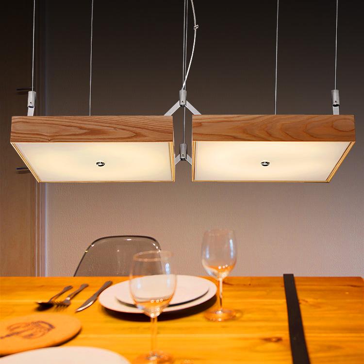 Modern square wooden LED pendant light