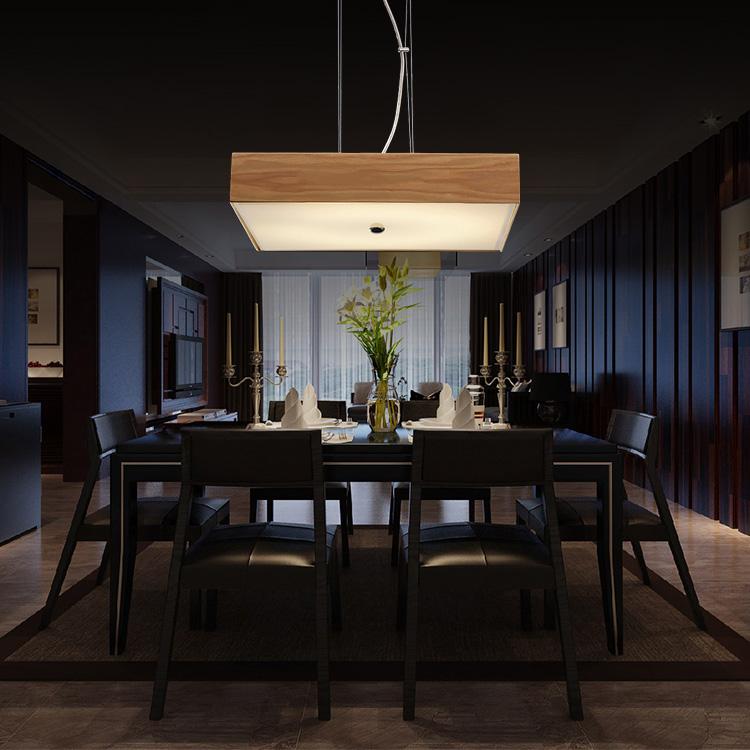 Modern square wooden LED pendant light