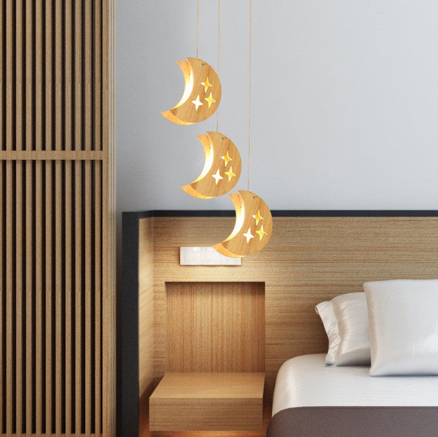 Wooden moon and stars pendant lights