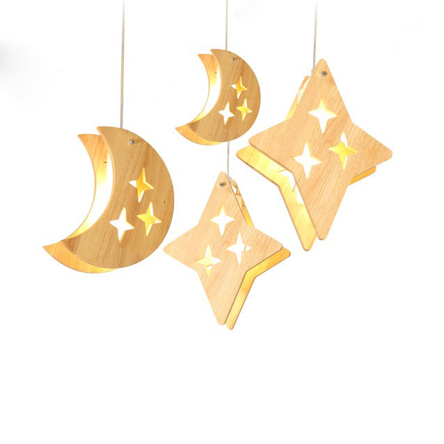 Wooden moon and stars pendant lights