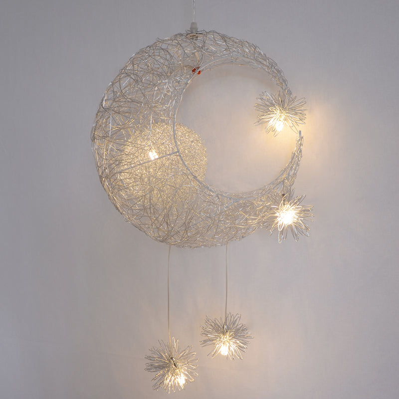 Steel wire moon and stars pendant light