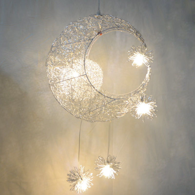 Steel wire moon and stars pendant light