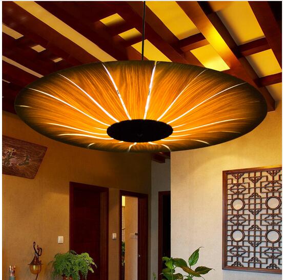 Oriental wood pendant light