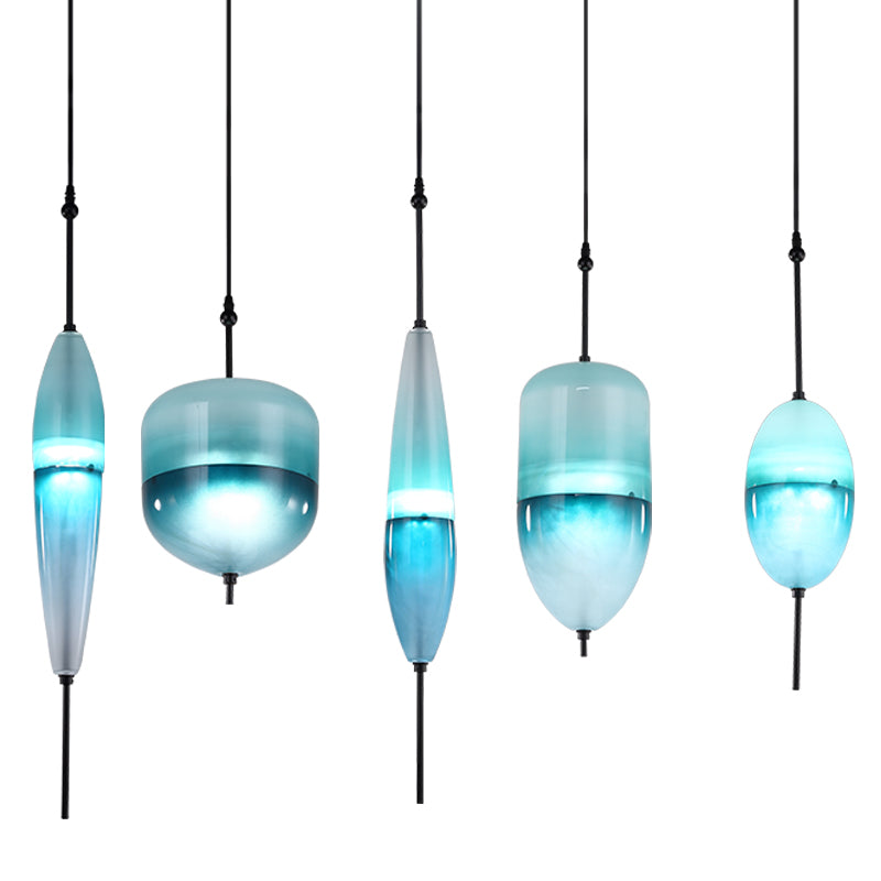 Turquoise hand blown glass pendant lights